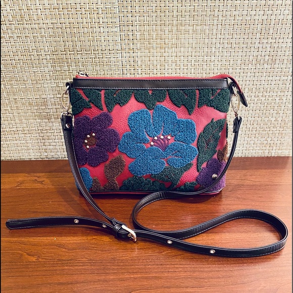 Sharif Handbags - 🌟2xHP🌟NWOT Sharif Bouclé 3D Floral Marsala Rose Leather Crossbody/Clutch Bag